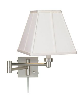 Modern Swing Arm Wall Lamp with Cord Cover Brushed Nickel Plug-In Light Fixture Square Shade for Bedroom