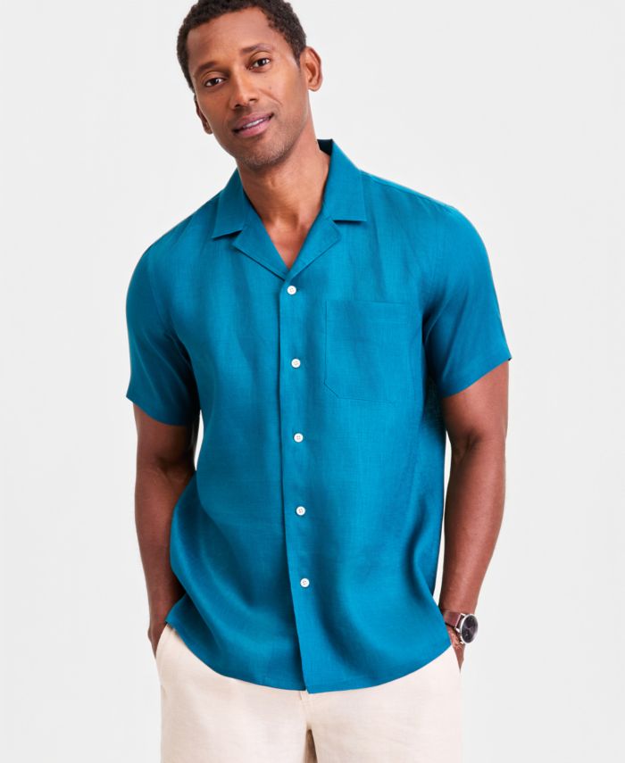 Club Room Mens Short Sleeve Camp Collar Linen Shirt Macys Exclusive