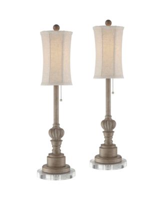 Bertie Traditional Buffet Table Lamps Set of 2 with Round Risers 28 Inches Tall Wood Fabric Drum Shade for Bedroom