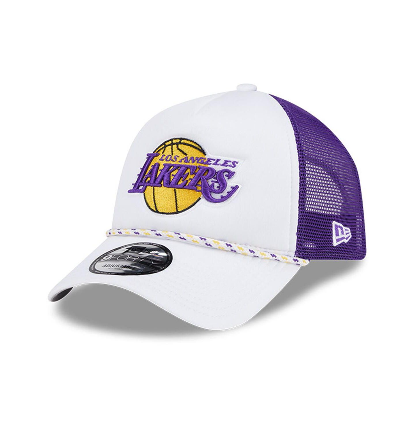 Мужская кепка New Era White/Purple Los Angeles Lakers Court Sport Foam A-Frame 9FORTY Adjustable Trucker Hat — фото 1