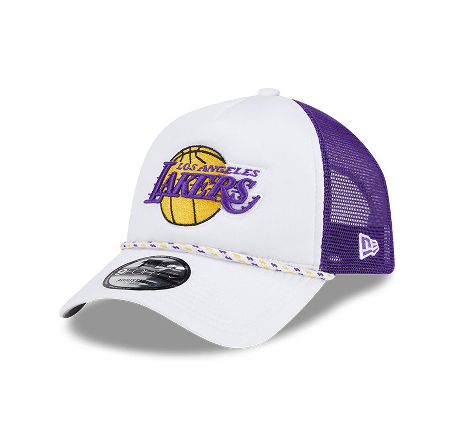Men's White/Purple Los Angeles Lakers Court Sport Foam A-Frame 9FORTY Adjustable Trucker Hat