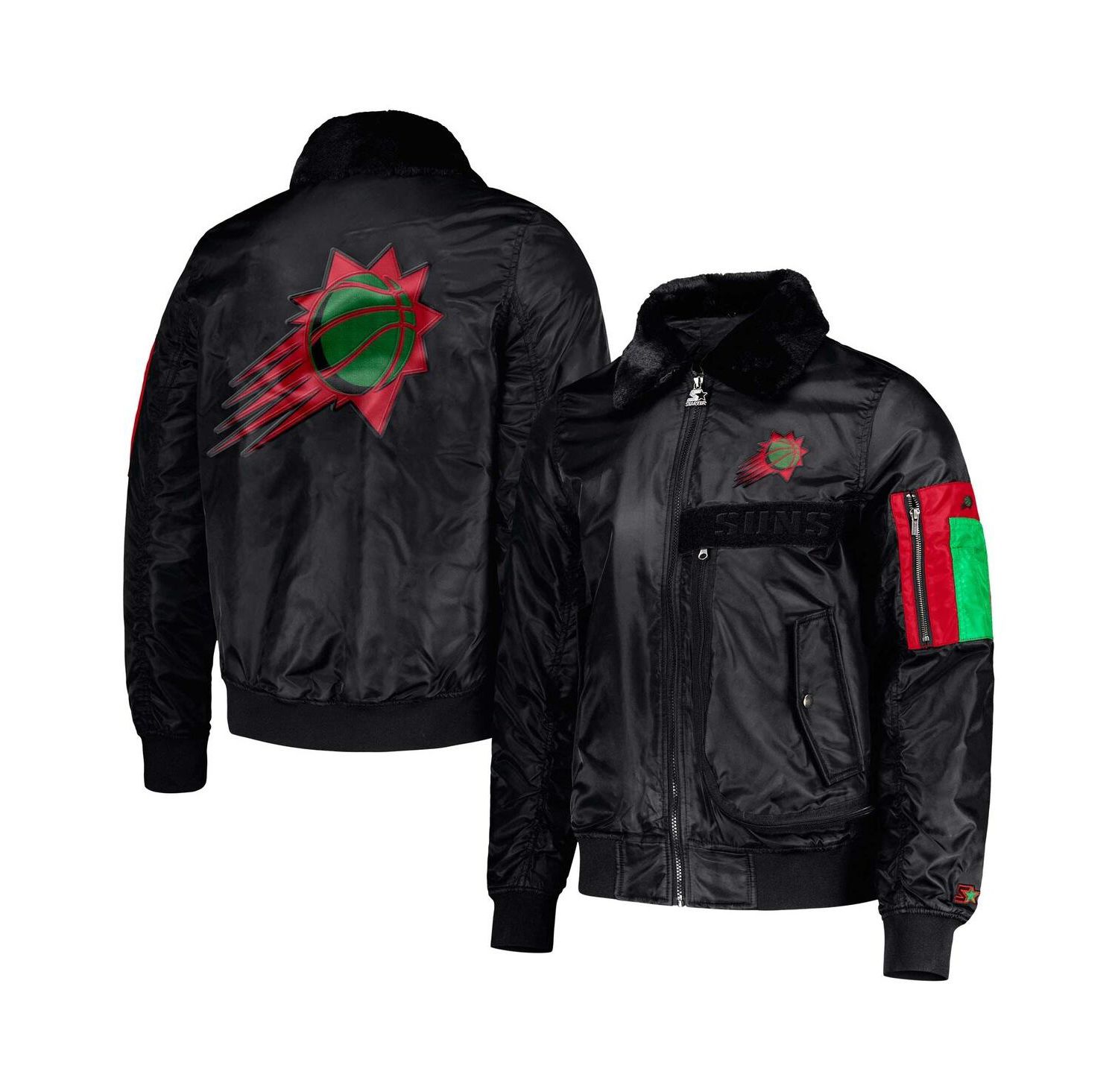 x Ty Mopkins Men's Black Phoenix Suns Black History Month Satin Full-Zip Jacket