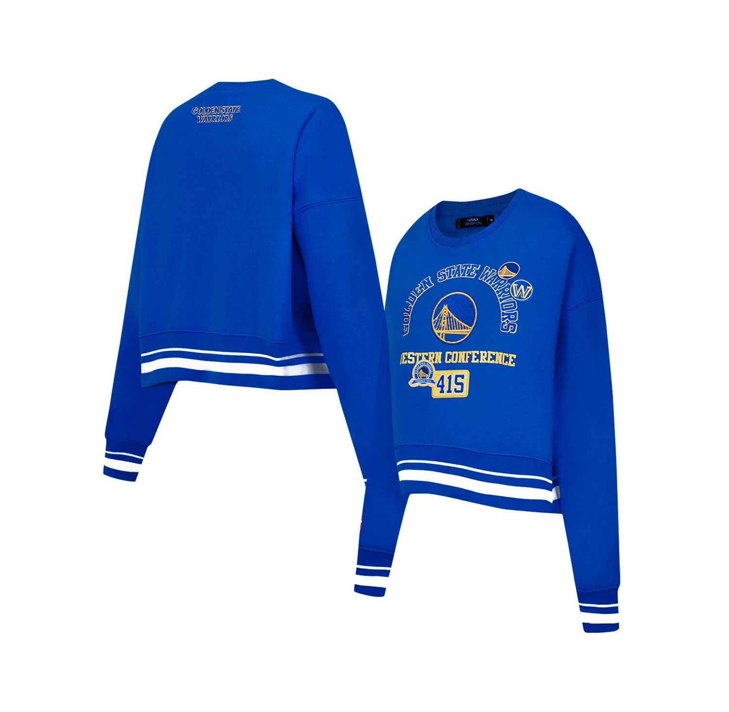 Women's Royal Golden State Warriors Area Code Cropped Pullover Sweatshirt