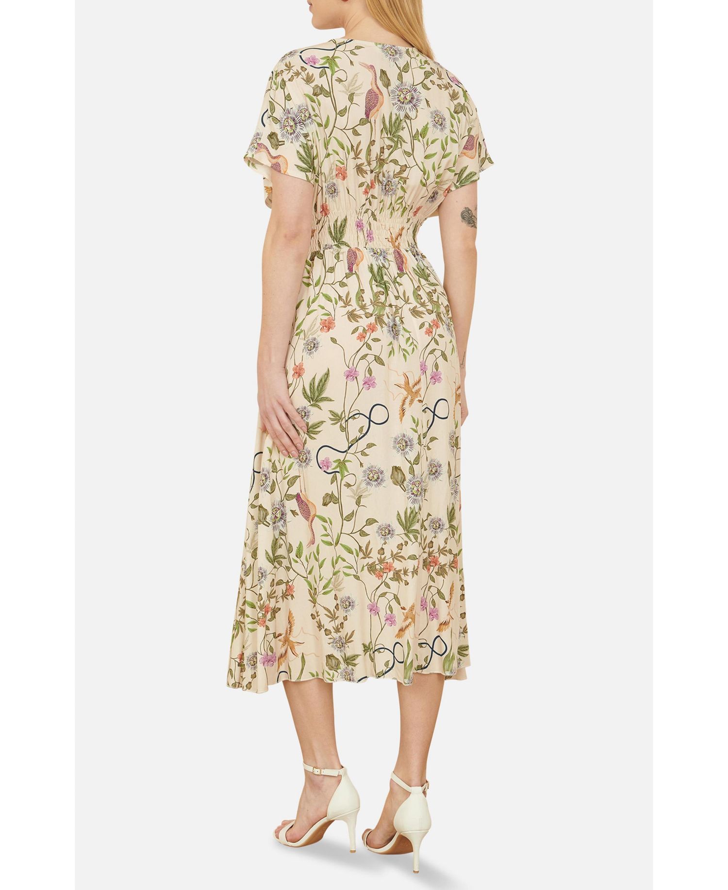 Women's Short Sleeve V-Neck Ruched Midi Dress