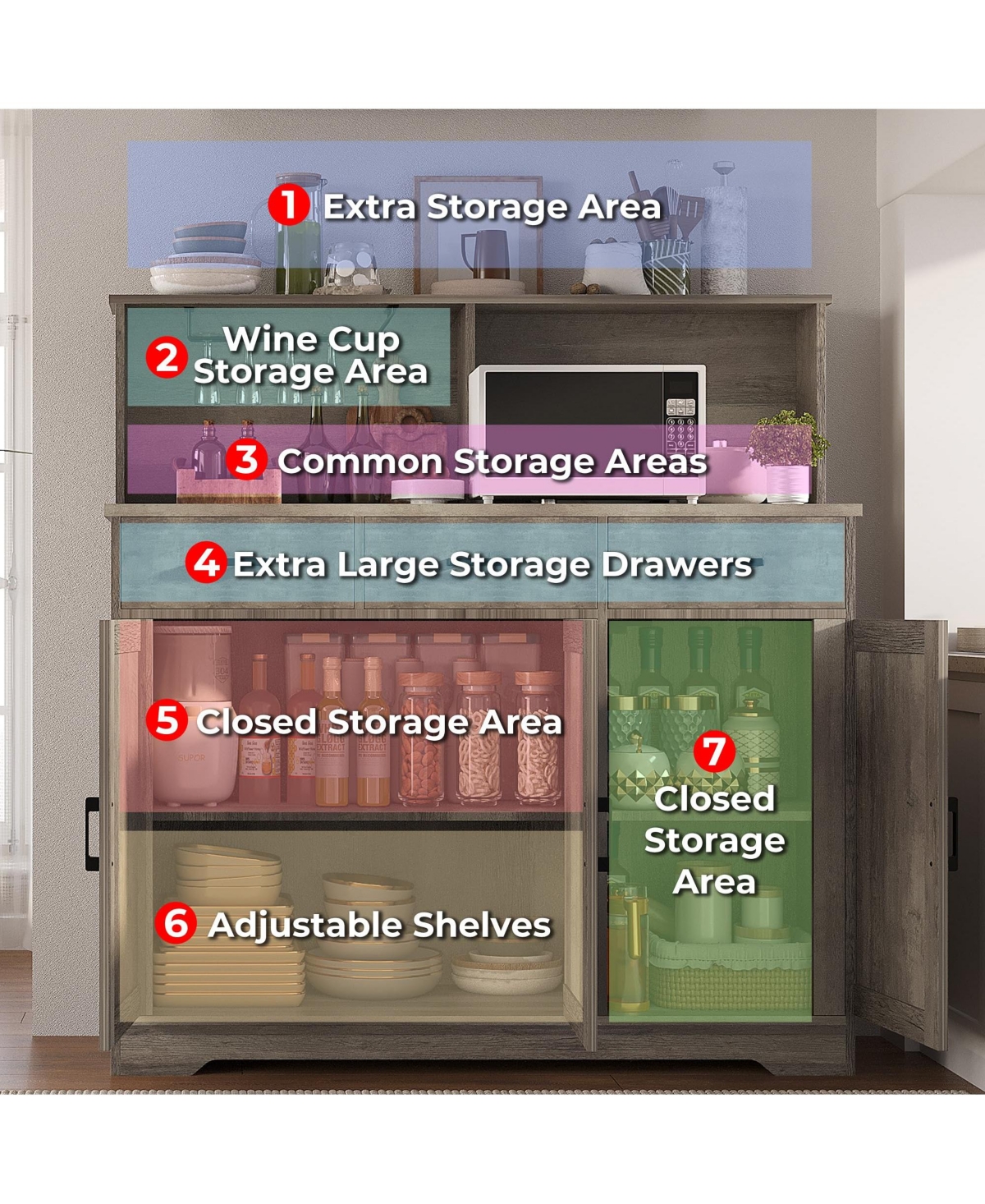 gaomon Farmhouse Sideboard Buffet Cabinet with Microwave Stand, Barn Doors Buffet Storage Cabinet with Drawers and Shelves