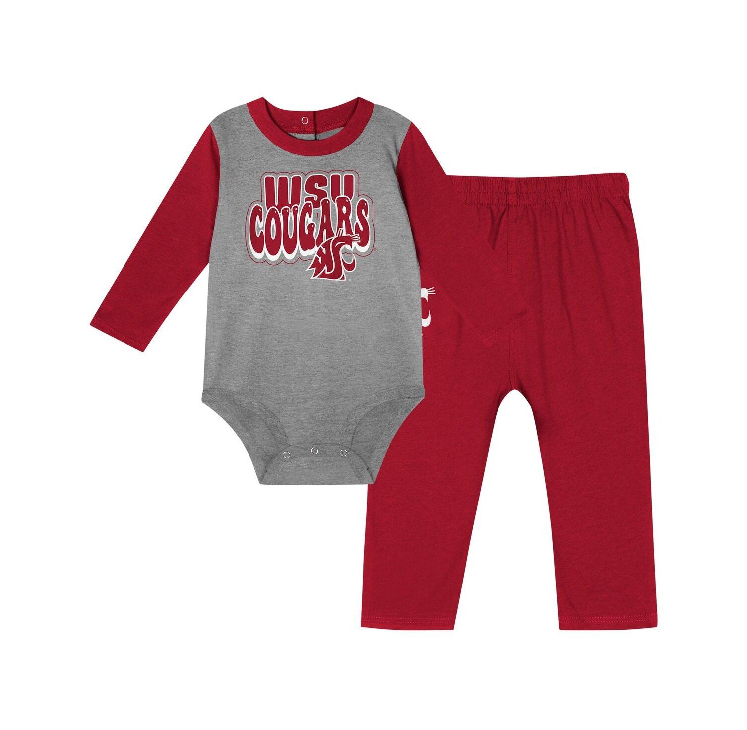 Baby Boys and Girls Crimson Washington State Cougars Double Up Long Sleeve Bodysuit Pant Set