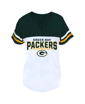Women's Green/White Green Bay Packers Plus Size Split Body V-Neck T-shirt
