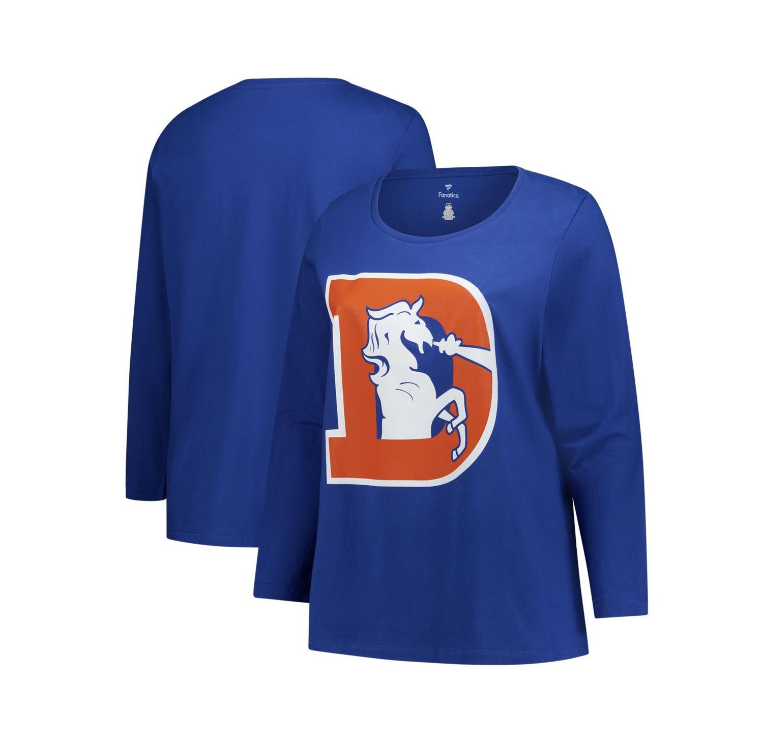 Women's Royal Denver Broncos Plus Size Primary Logo Long Sleeve Scoop Neck T-Shirt