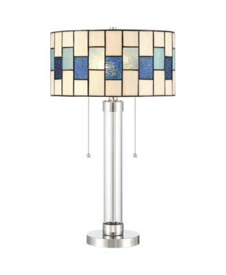 Andra 24 1/2 inches High Small Modern Art Glass Table Lamp Pull Chain Silver Brushed Nickel Metal Living Room