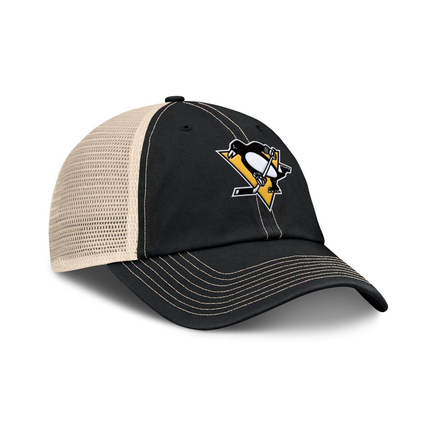 Мужская кепка Fanatics Black/Natural Pittsburgh Penguins Rival Trucker Adjustable Hat — фото 3