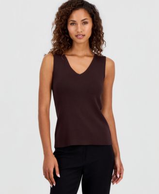 Women's V-Neck Sleeveless Ribbed-Knit Top