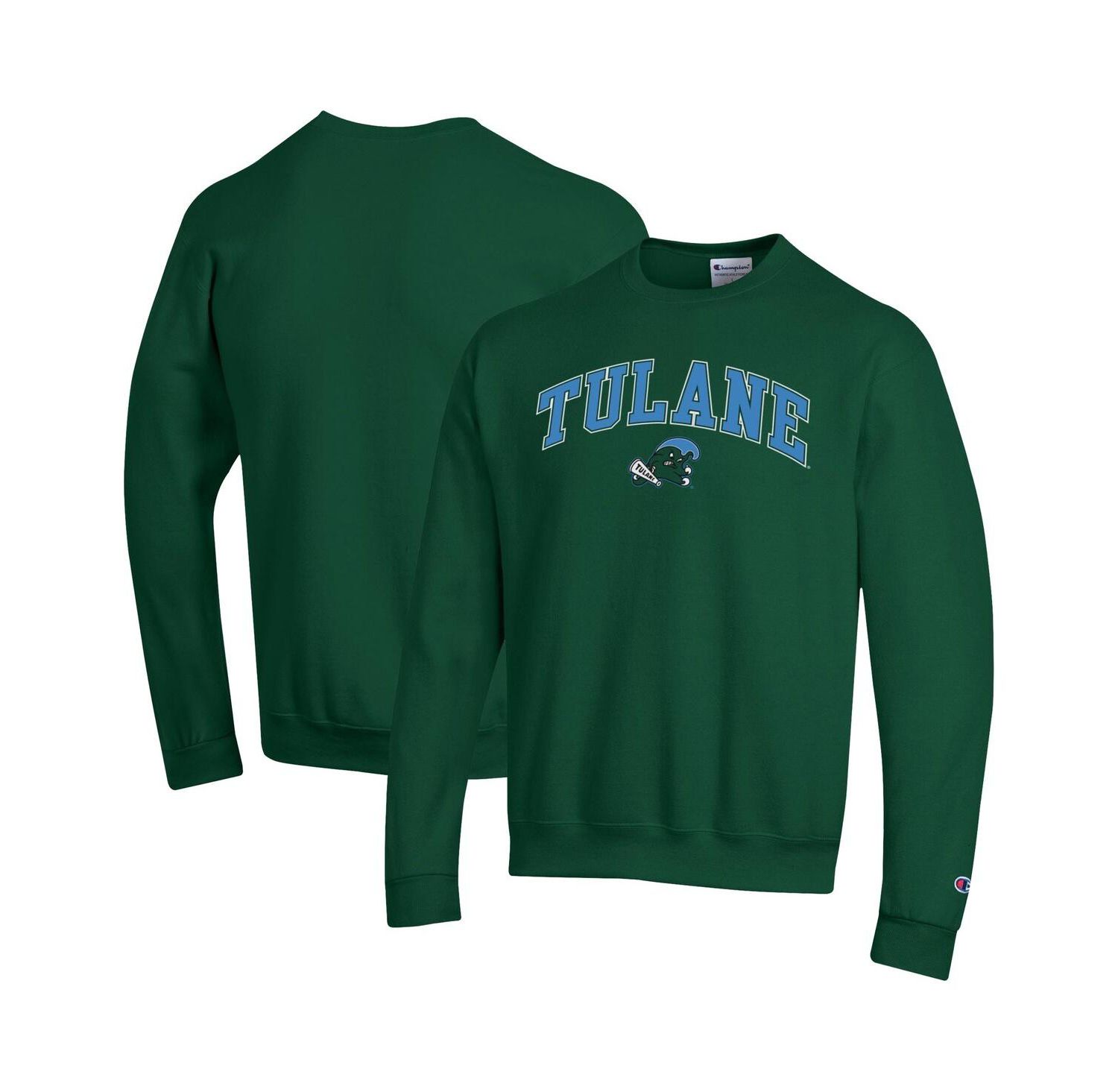 Men's Green Tulane Green Wave Arch Over Logo Pullover Sweatshirt