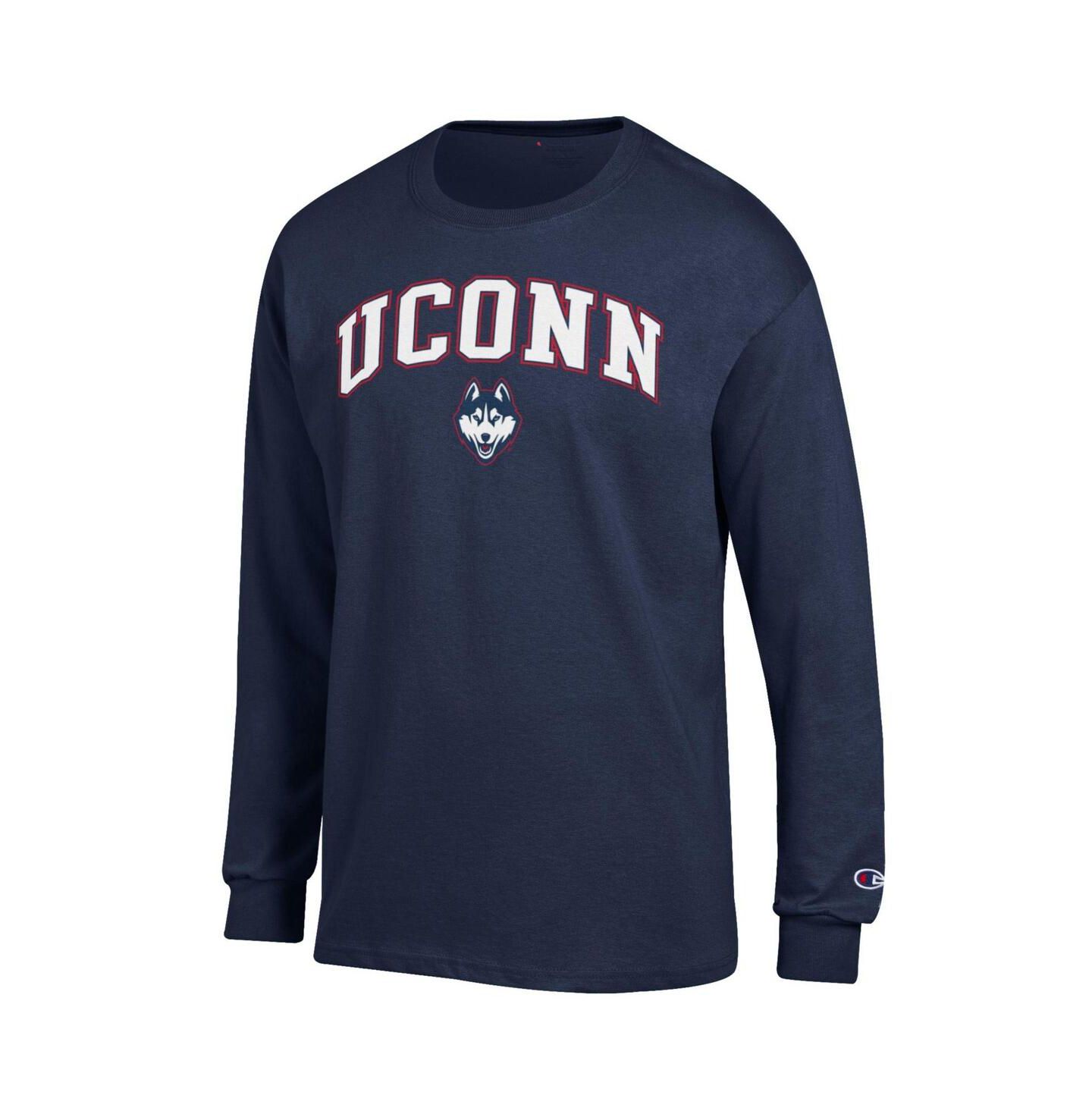 Мужская футболка Champion Navy UConn Huskies Arch Over Logo Long Sleeve — фото 2