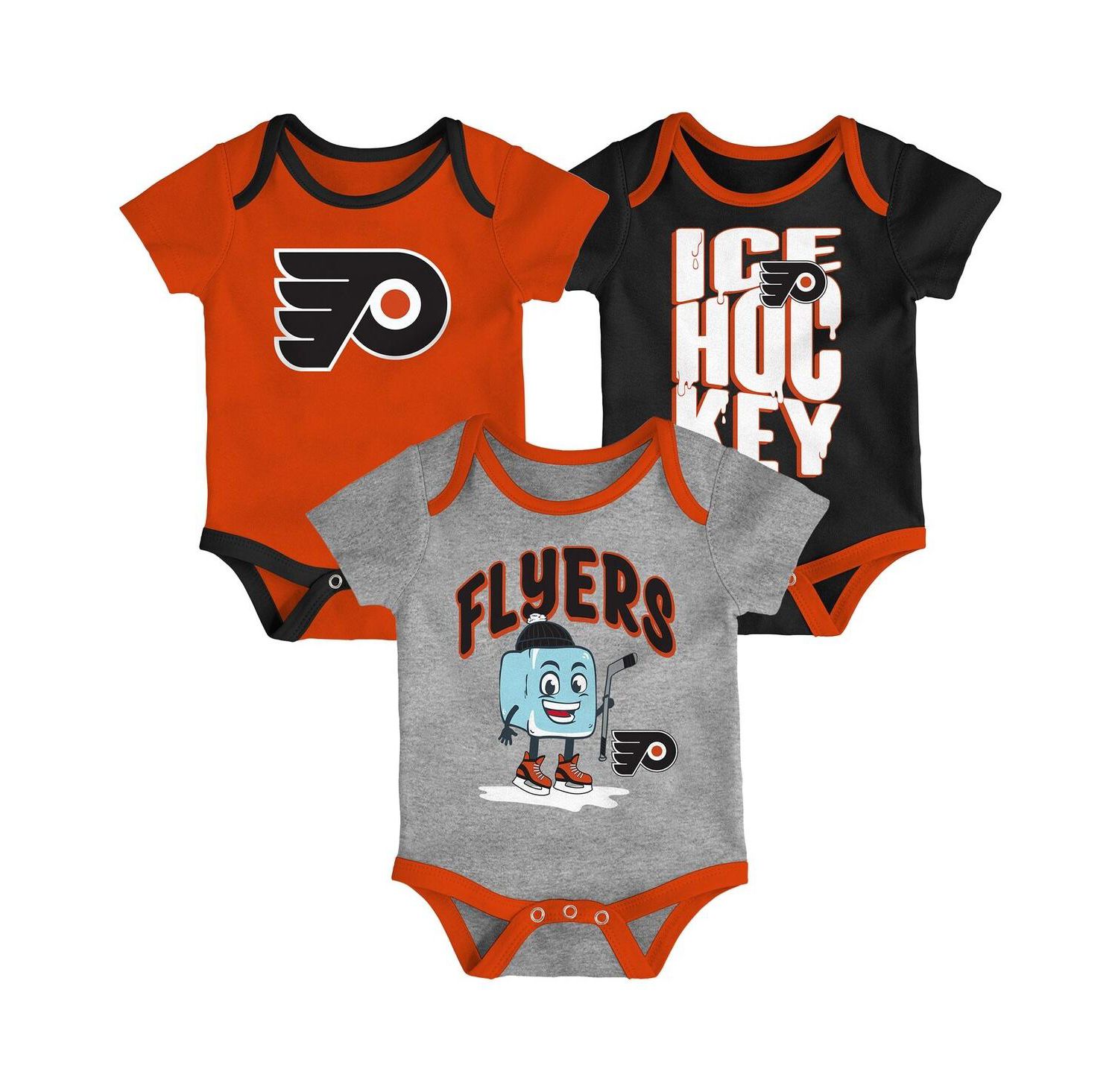 Baby Boys and Girls 3-Pack Philadelphia Flyers Triple Header Bodysuit Set