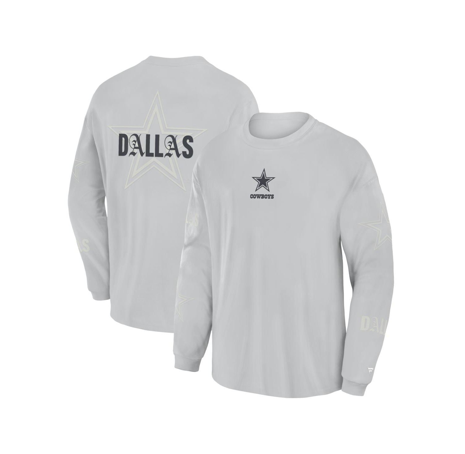Men's Gray Dallas Cowboys Oversized Type Play Long Sleeve T-Shirt