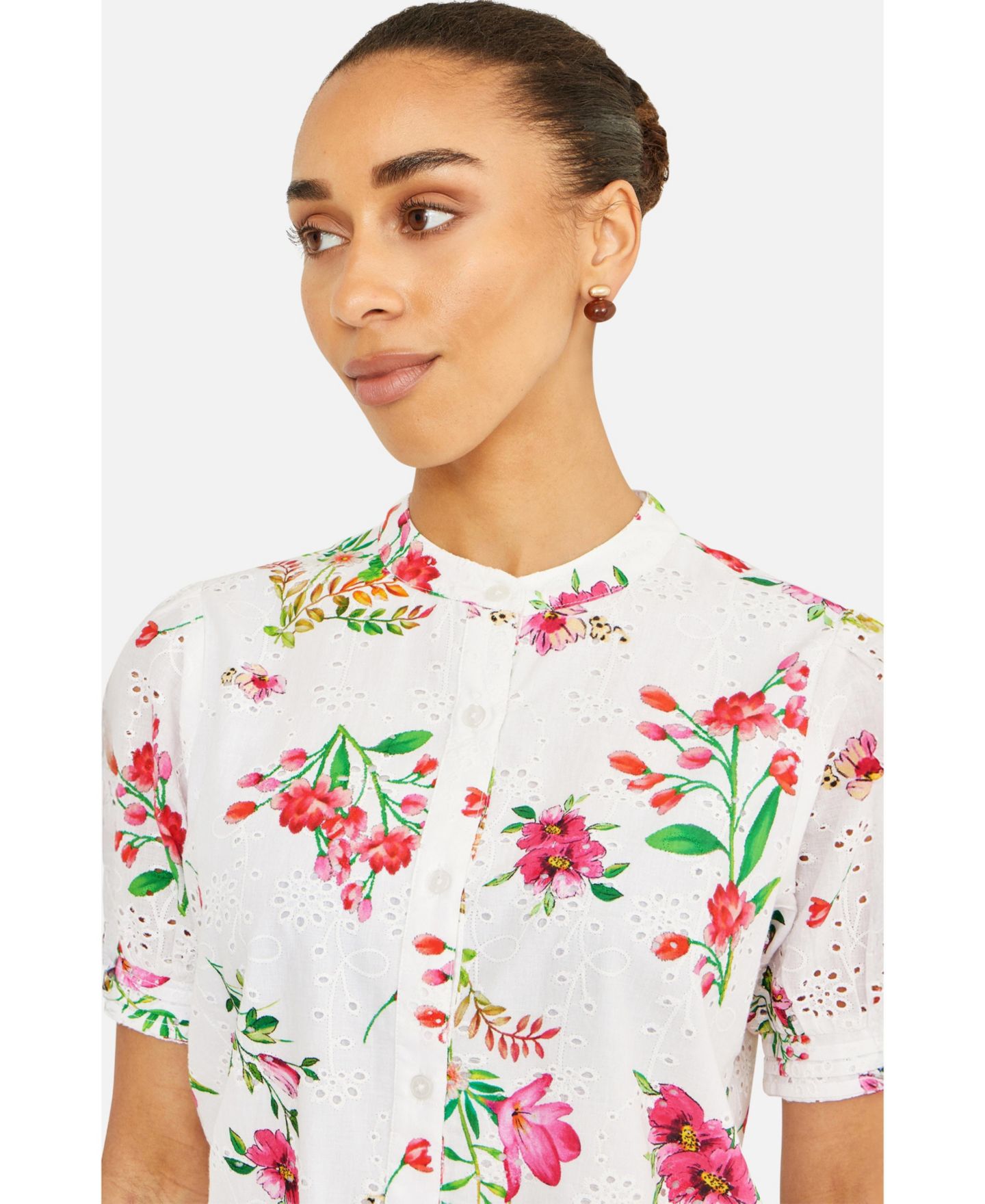 Женская рубашка Yumi Cotton Broderie Anglaise Floral, цвет: Белый — фото 5