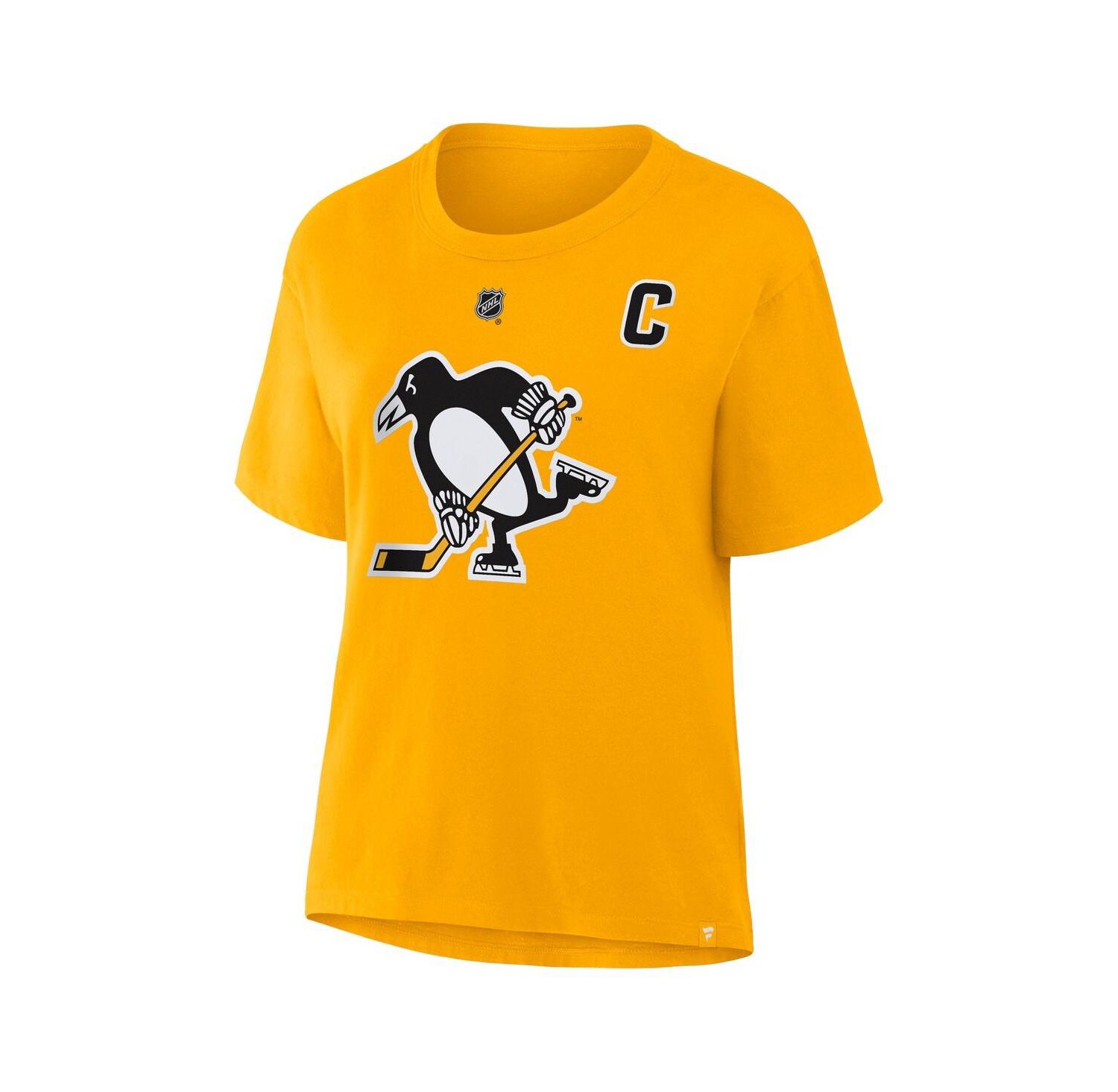 Women's Sidney Crosby Gold Pittsburgh Penguins Authentic Stack Name & Number T-Shirt