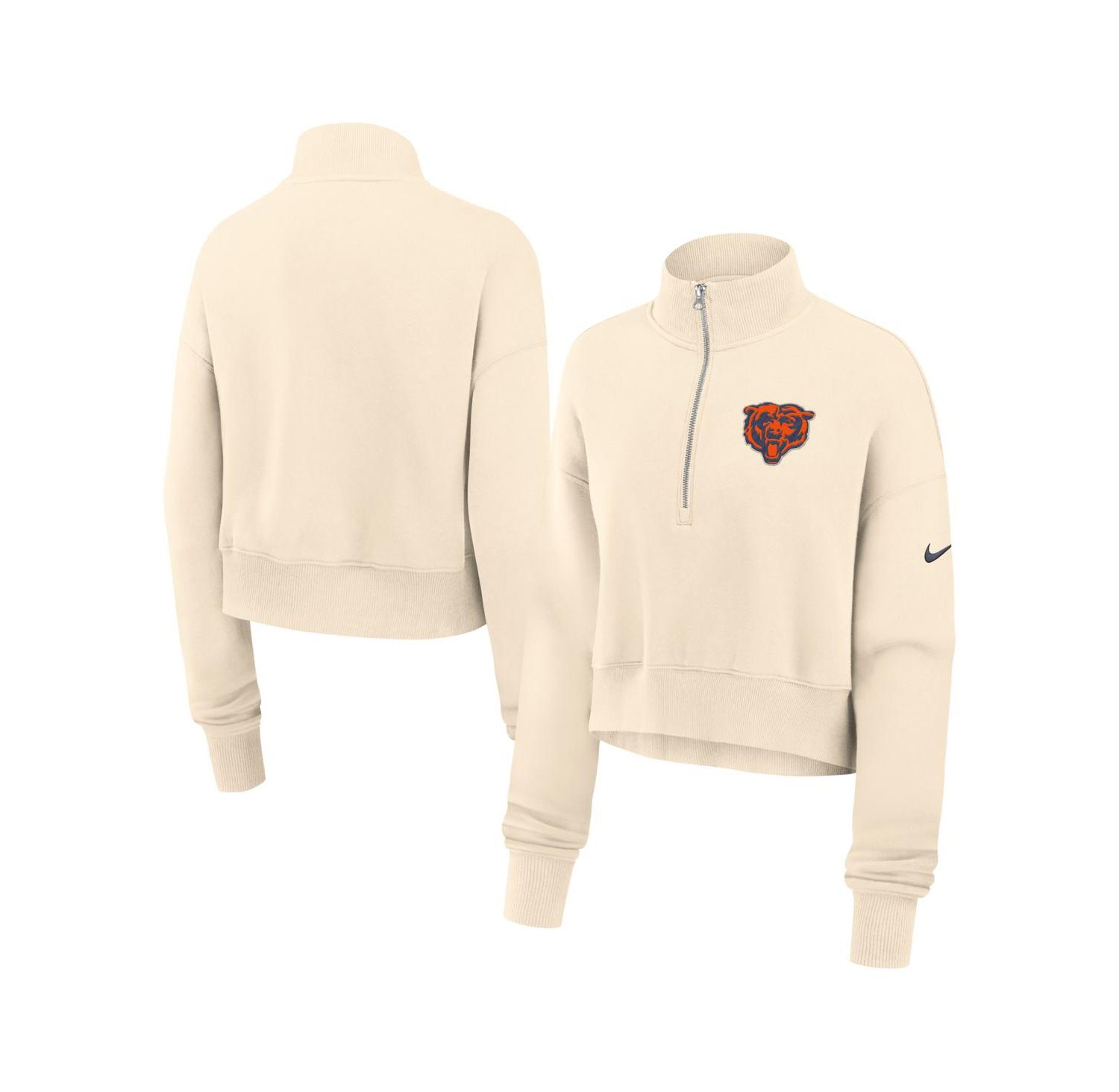 Women's Cream Chicago Bears Legacy Phoenix Fleece Cropped Half-Zip Sweatshirt