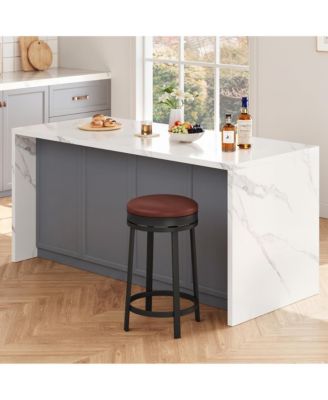 Set of 2 24 Inch Swivel Counter Height Bar Stools, Backless Round PU Leather Seat, Strong Metal Frame Modern Chairs for Kitchen