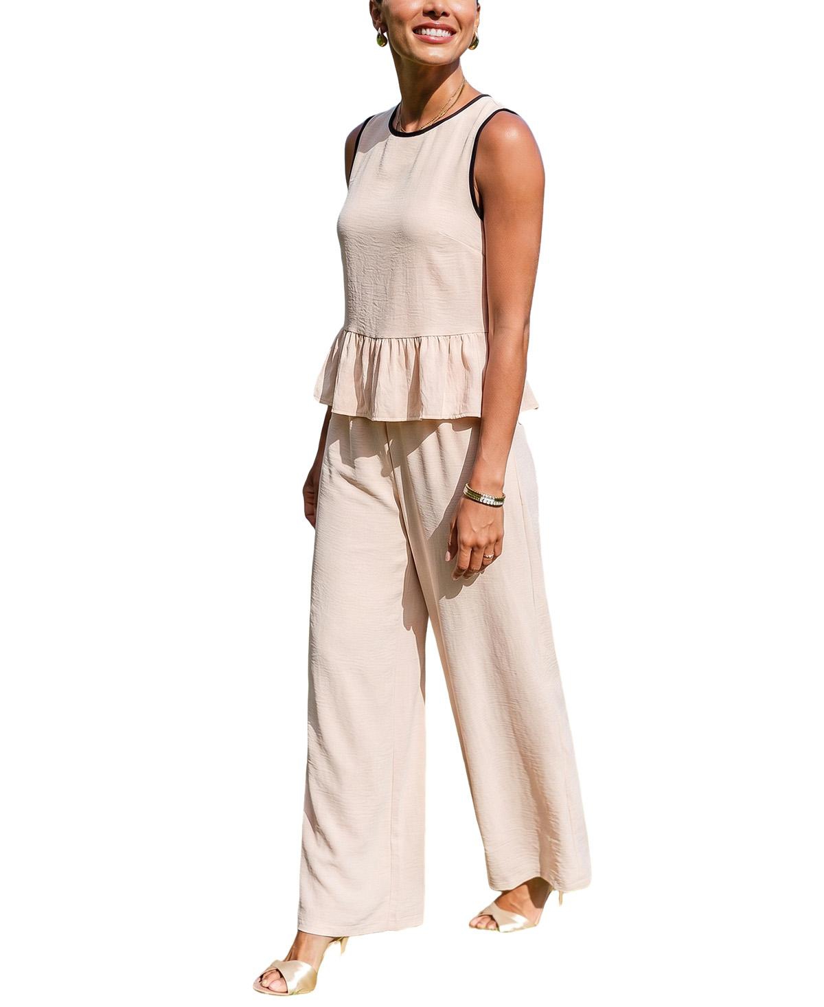Cupshe Women's Crew Neck Unlined Long Pants Set
