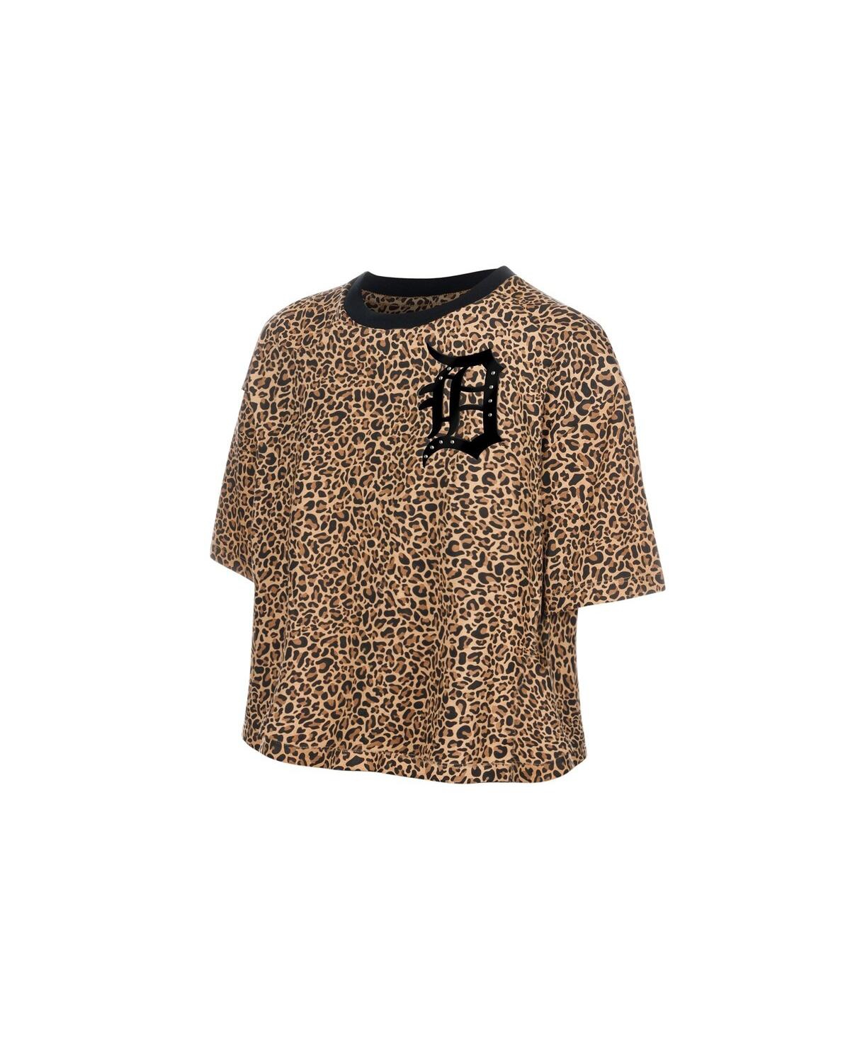 New Era Women's Brown Detroit Tigers Leopard Boxy Cropped T-Shirt