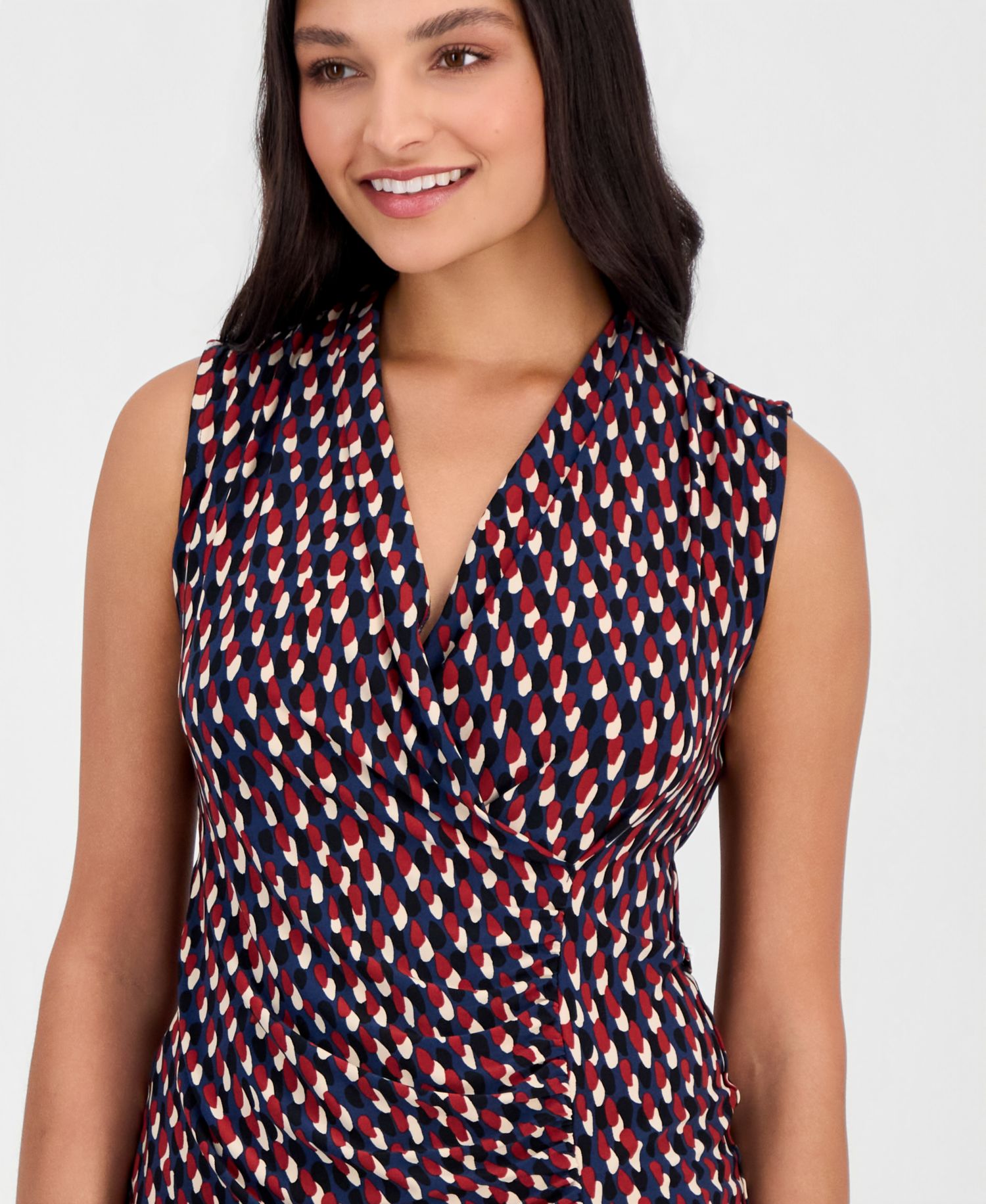 Women's Printed Faux-Wrap Sleeveless Top