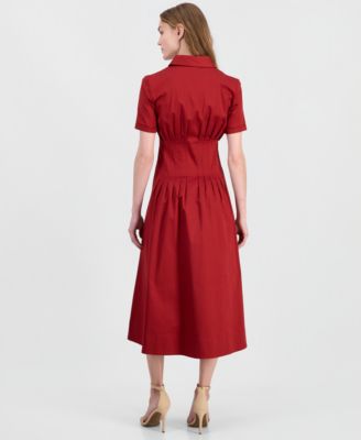 ladies red dress shirt Ladies Red Roll-Up Sleeve Top