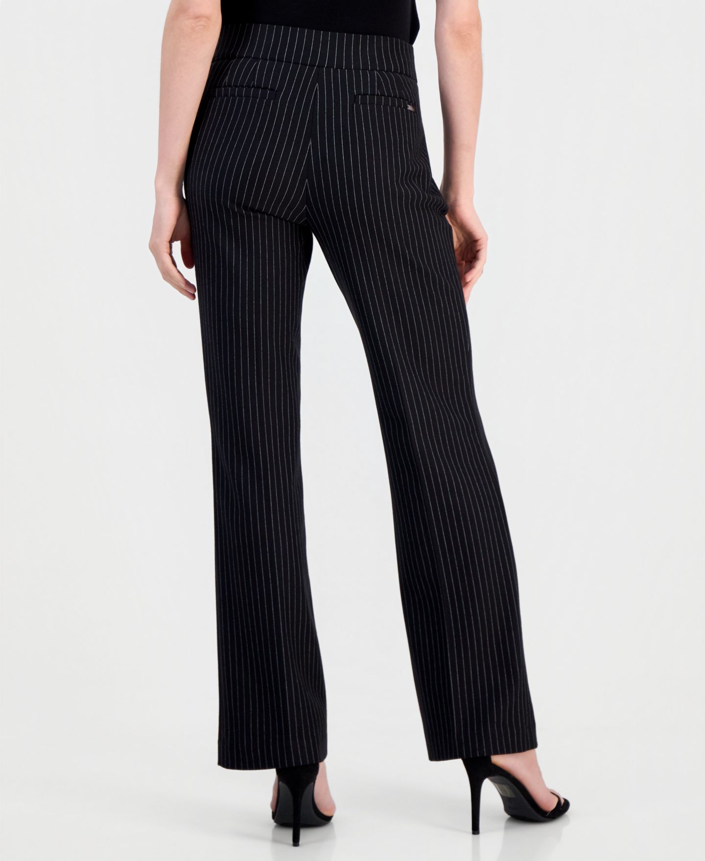 Женские брюки Anne Klein Pinstriped Mid Rise Pull-On, цвет: Чёрный / Белый — фото 4