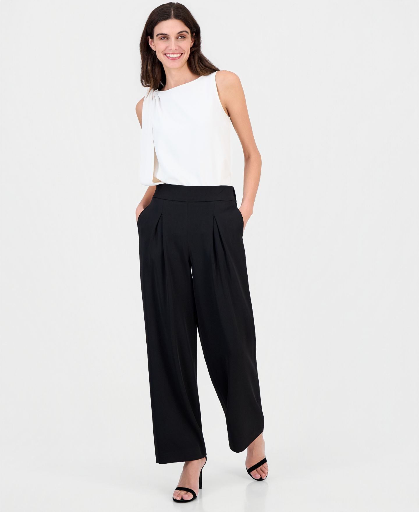 Женские брюки Anne Klein Pull-On High-Rise Pleated, цвет: Чёрный — фото 3