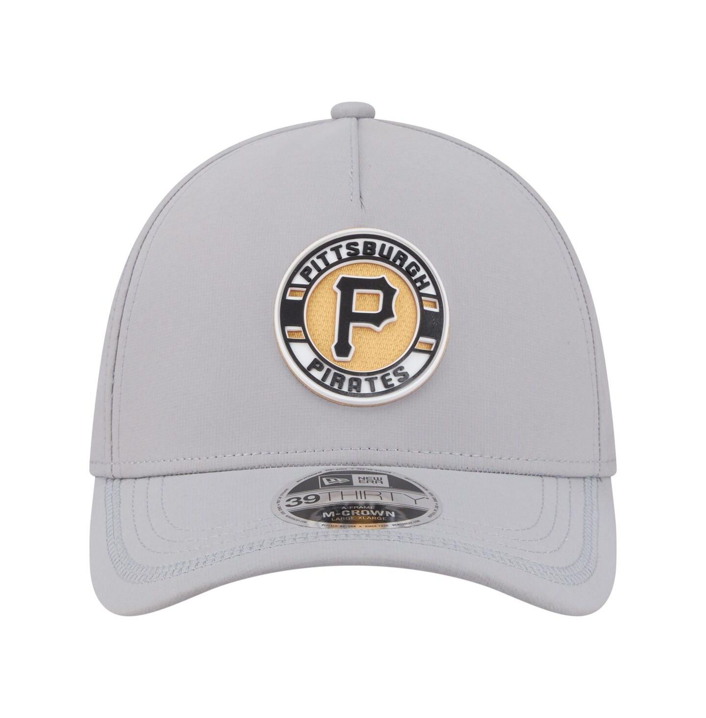 Мужская кепка New Era Gray Pittsburgh Pirates Patch 39THIRTY A-Frame M-Crown Perforated Flex Hat — фото 2
