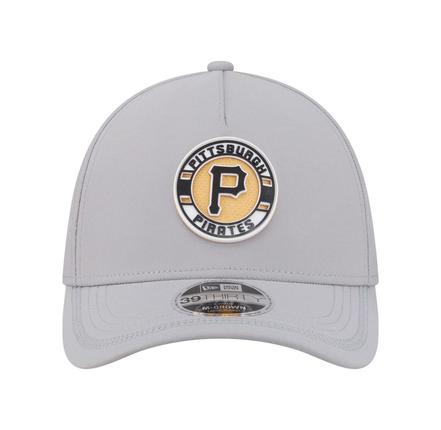 Men's Gray Pittsburgh Pirates Patch 39THIRTY A-Frame M-Crown Perforated Flex Hat
