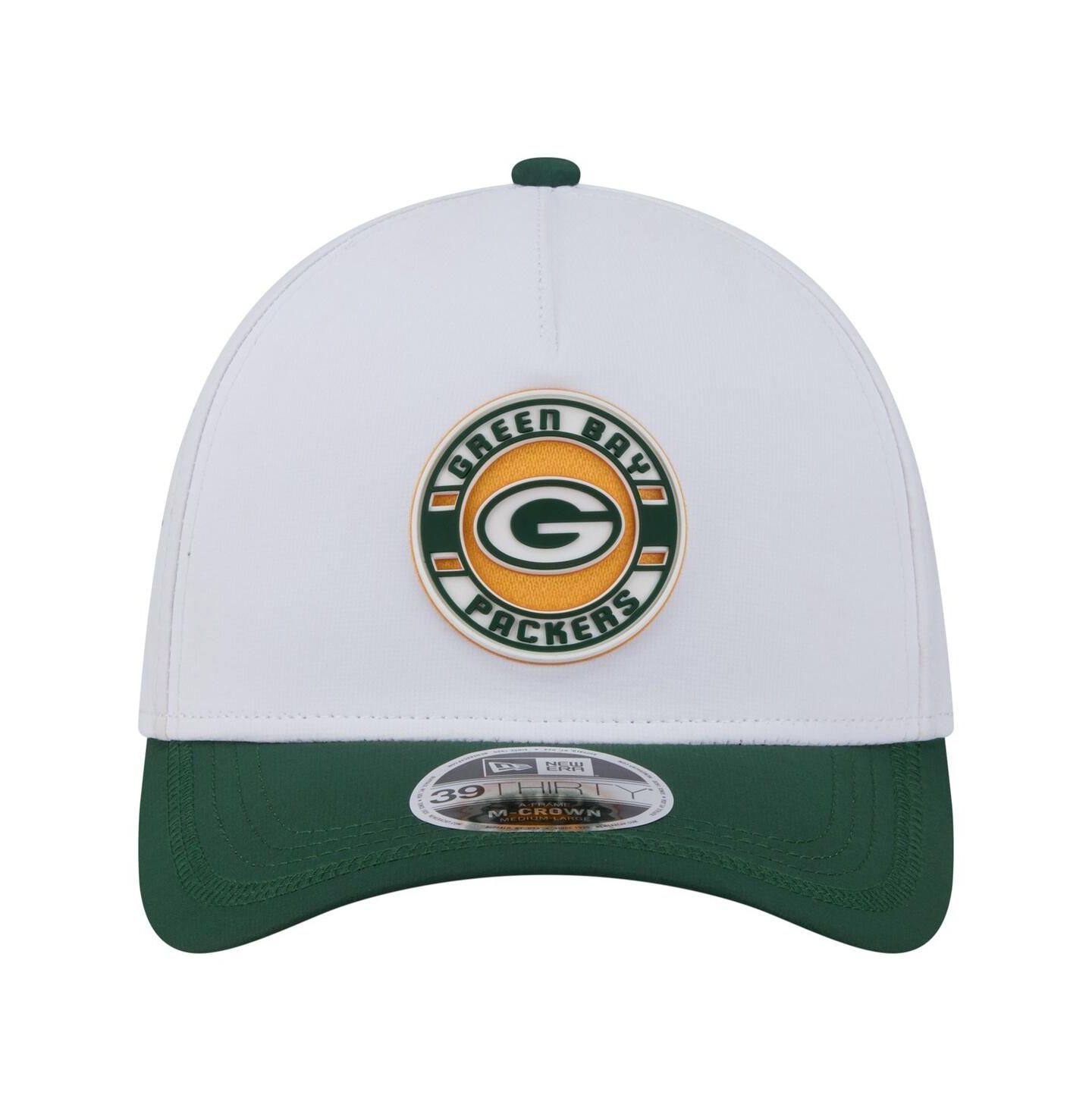 Мужская кепка New Era White/Green Bay Packers Patch 39THIRTY A-Frame M-Crown Perforated Flex Hat — фото 2