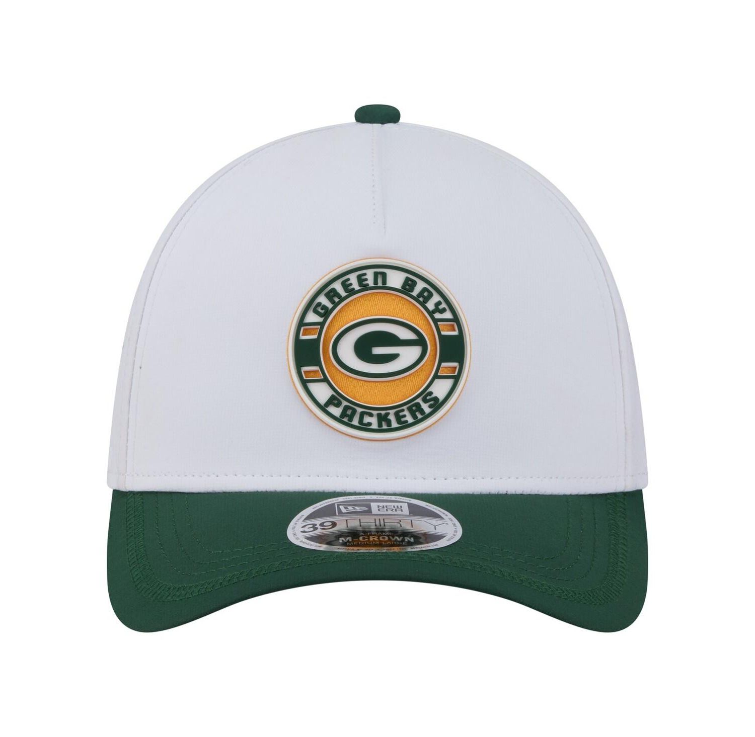 Men's White/Green Bay Packers Patch 39THIRTY A-Frame M-Crown Perforated Flex Hat