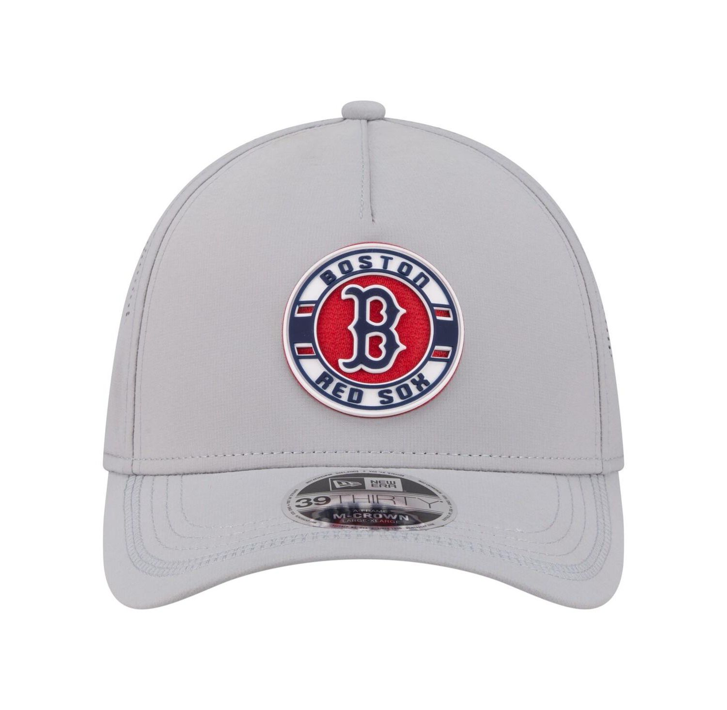 Men's Gray Boston Red Sox Patch 39THIRTY A-Frame M-Crown Perforated Flex Hat