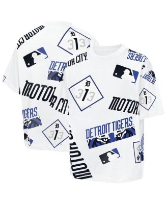 Big Boys and Girls White Detroit Tigers Circus Catch T-Shirt