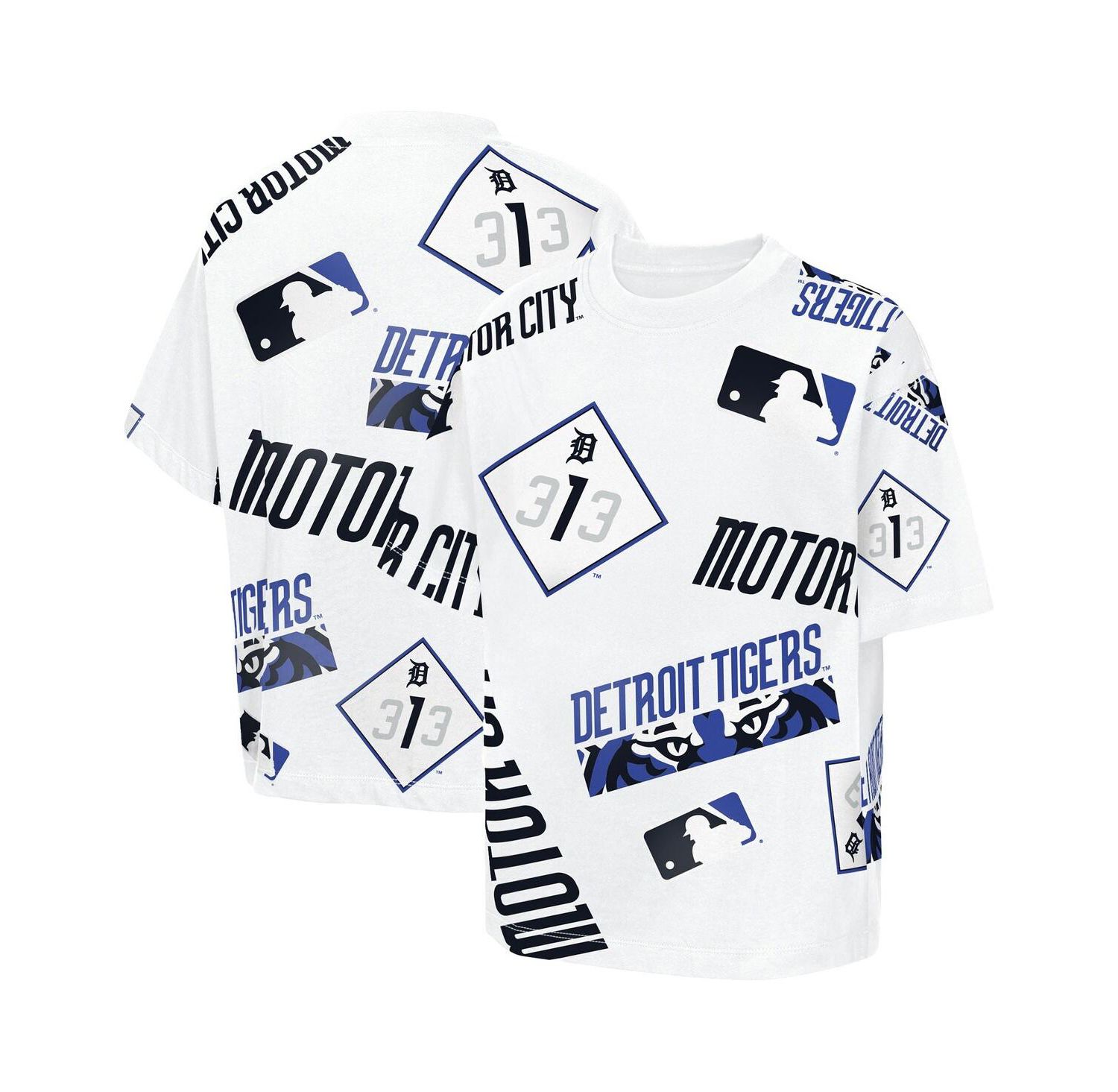 Big Boys and Girls White Detroit Tigers Circus Catch T-Shirt