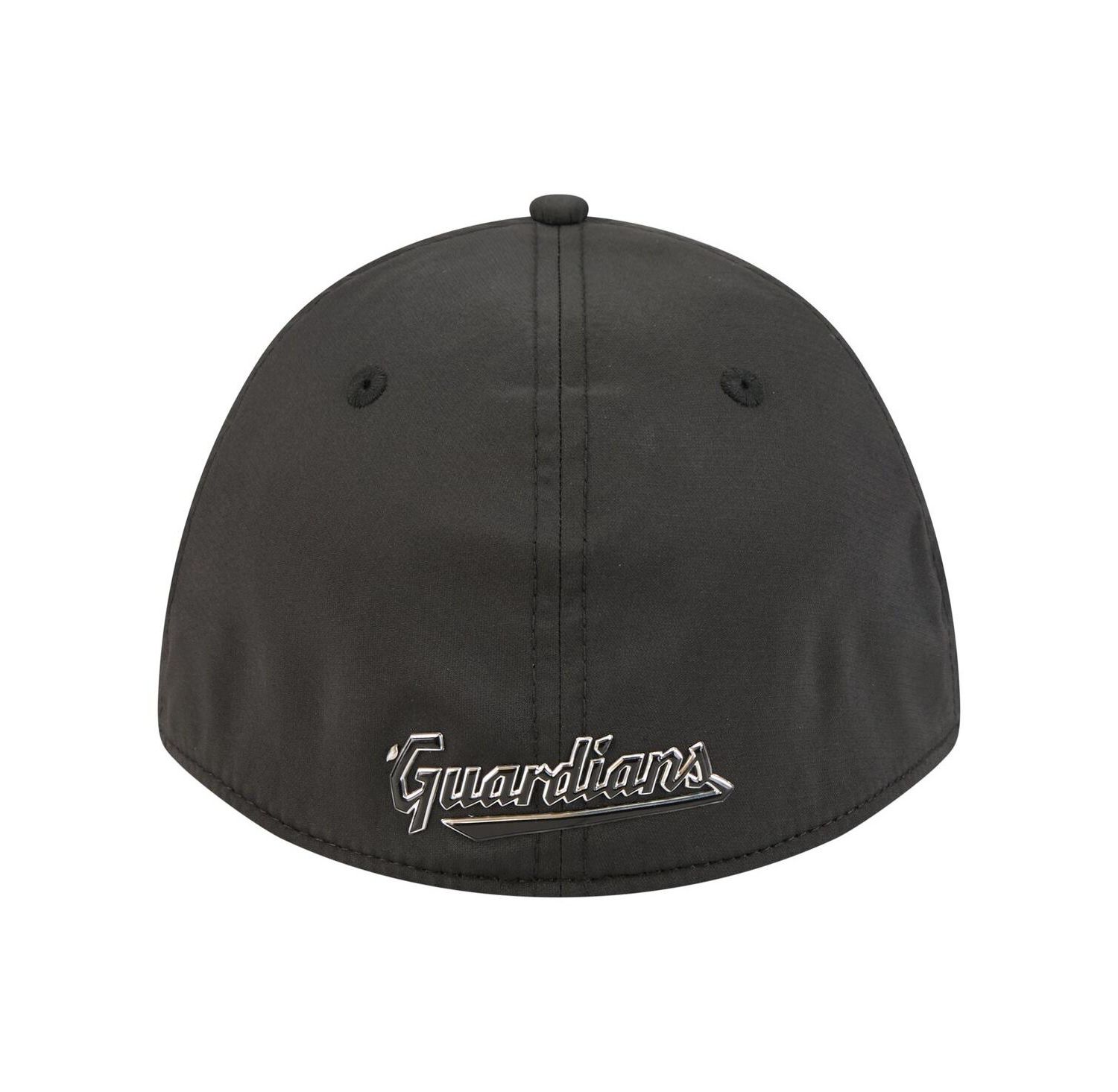Men's Black Cleveland Guardians Metallic 39THIRTY M-Crown Flex Hat