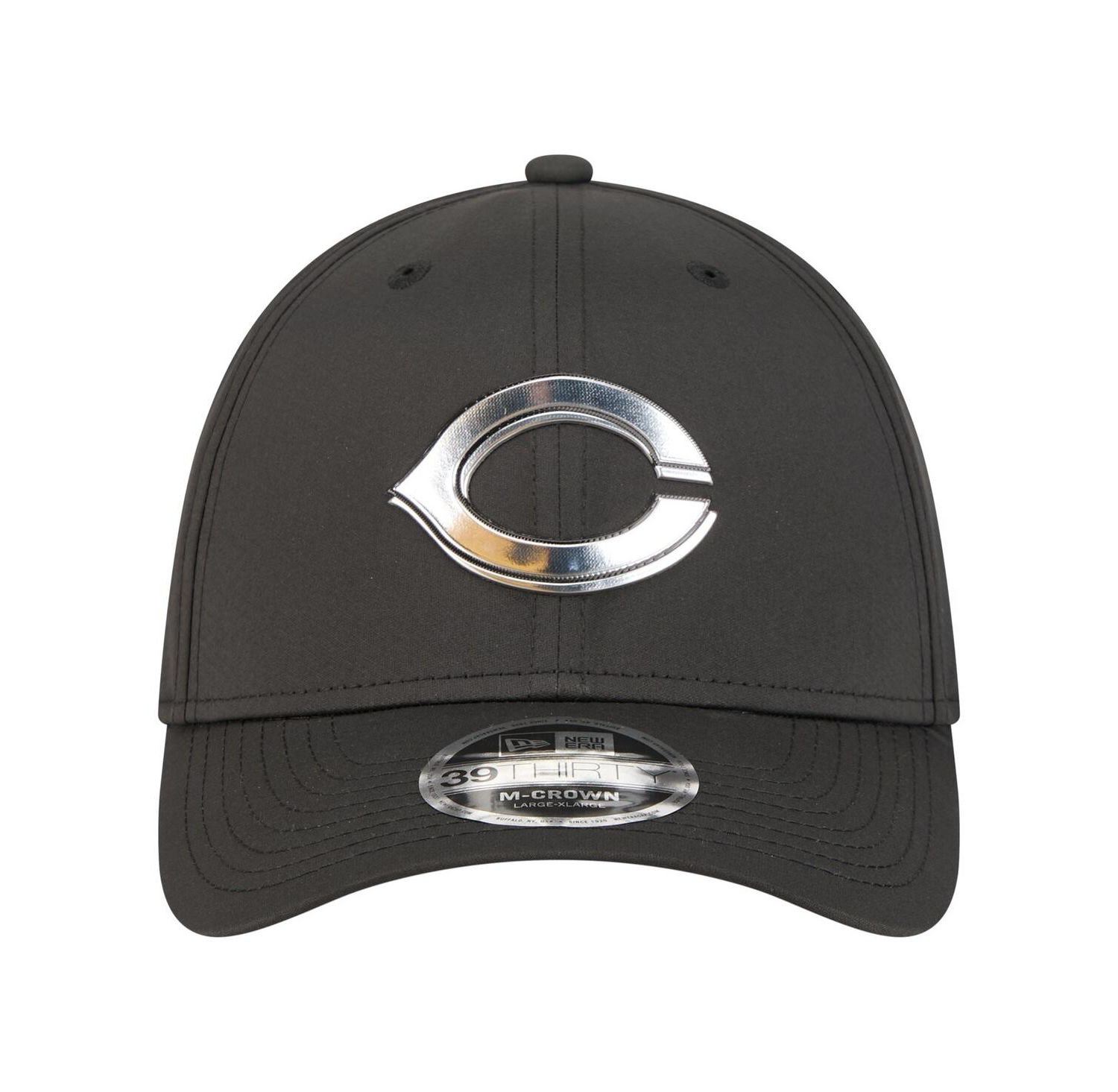 Men's Black Cincinnati Reds Metallic 39THIRTY M-Crown Flex Hat