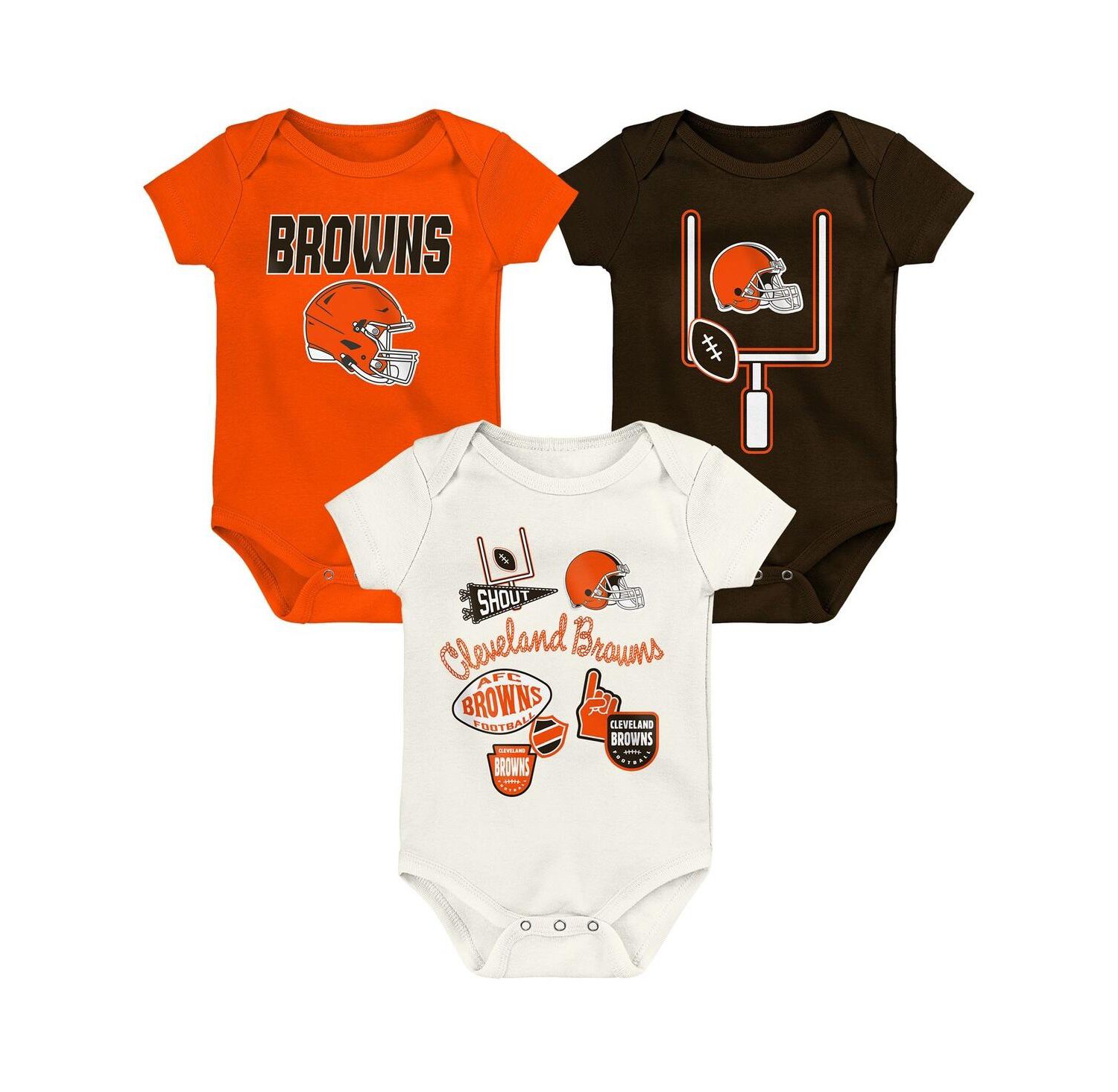 Baby Boys and Girls 3-Pack Cleveland Browns Littlest Player Bodysuit Set