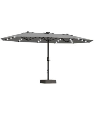 15Feet Double-Sided Patio Umbrella With Solar LED Lights And Base, UV Waterproof Canopy, 12 Ribs, Double-Layer Fabric, Heavy Frame