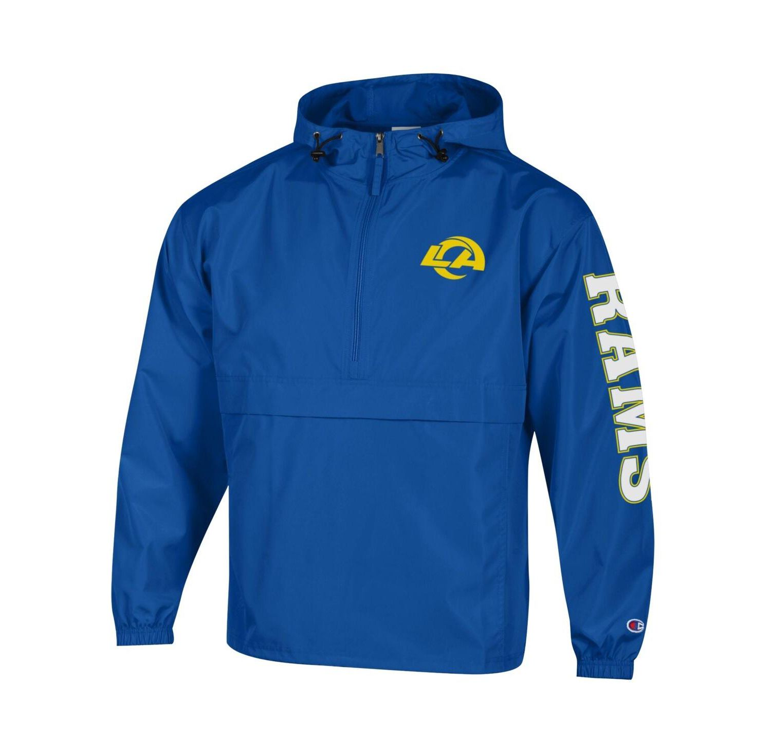 Men's Royal Los Angeles Rams Packable Hooded Windbreaker Half-Zip Jacket