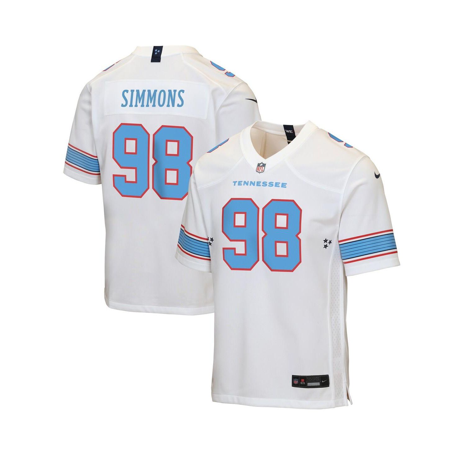 Big Boys and Girls Jeffery Simmons White Tennessee Titans Game Jersey