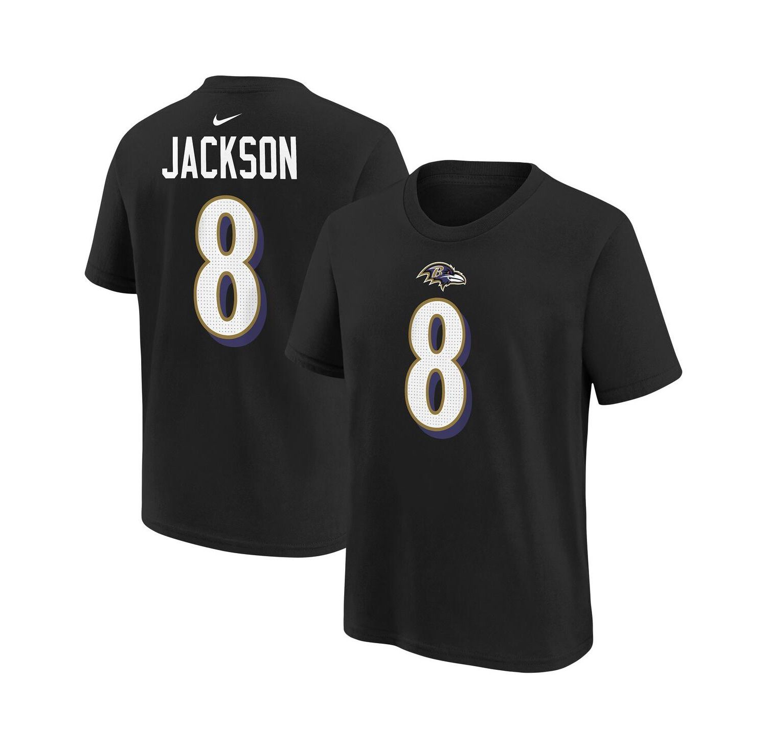 Big Boys and Girls Lamar Jackson Black Baltimore Ravens Player Name & Number T-Shirt