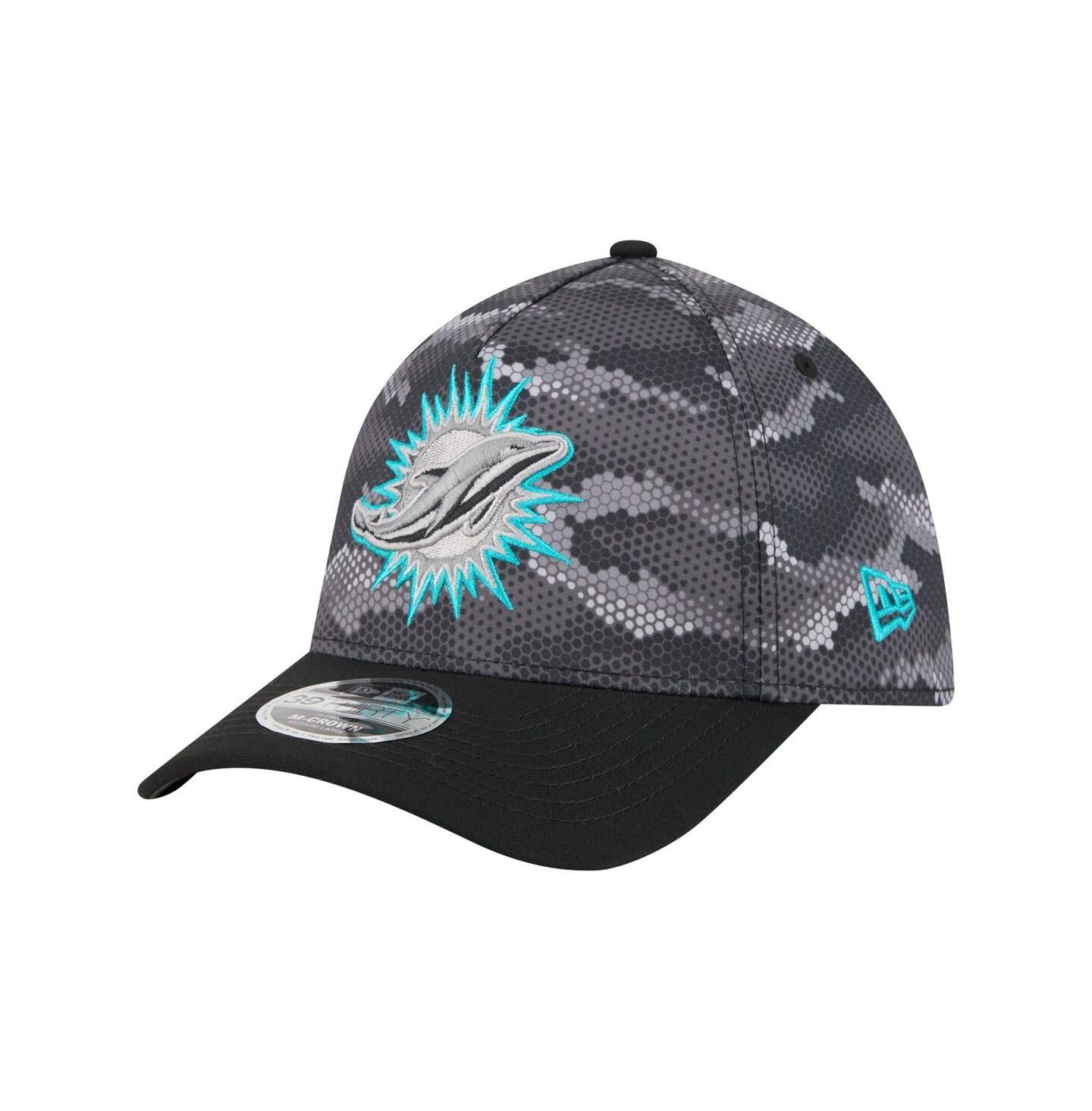 Мужская кепка New Era Black Miami Dolphins Camo A-Frame 39THIRTY Flex Hat — фото 1