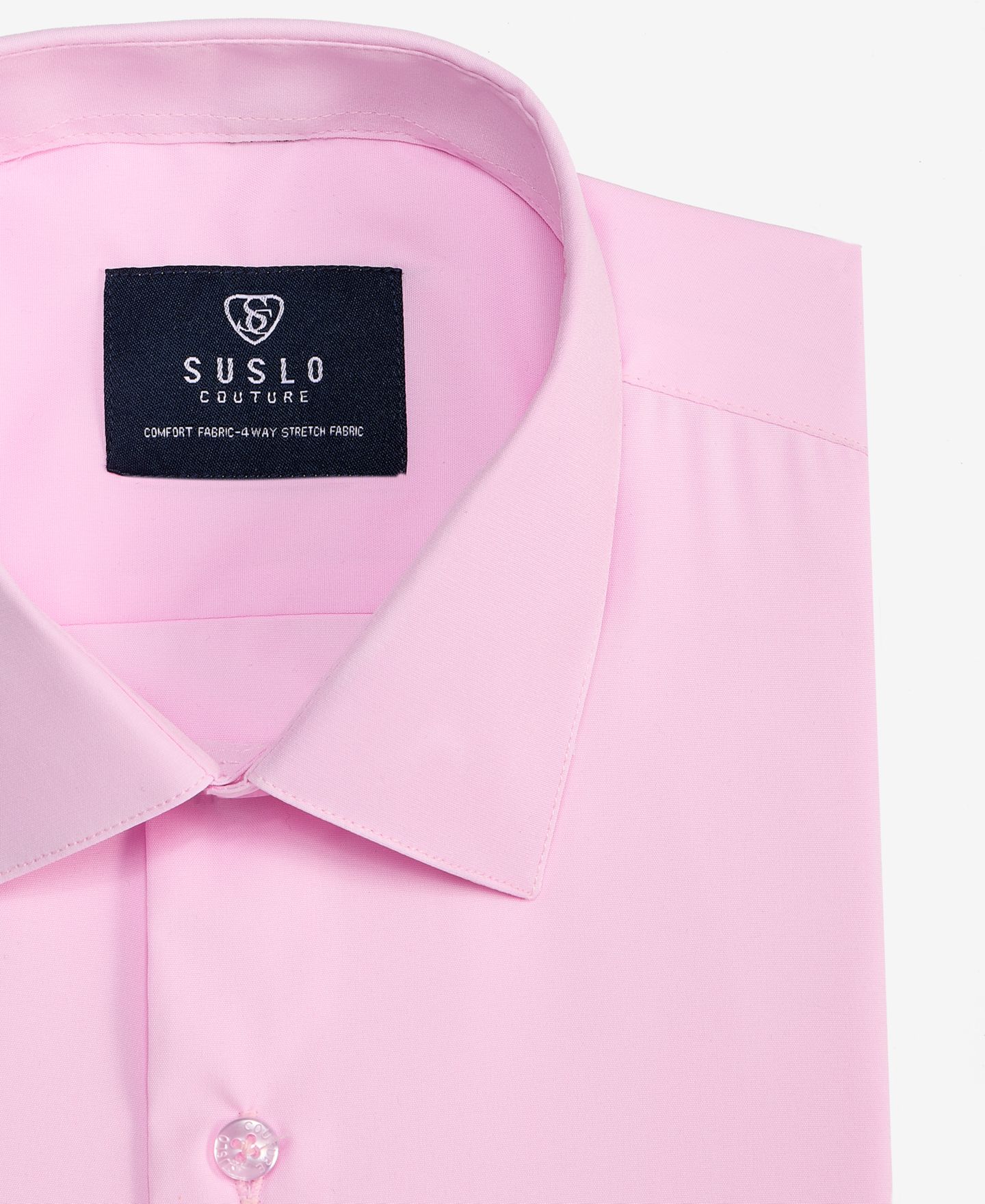 Мужская рубашка Suslo Couture Slim-Fit Four-Way Stretch Solid Short-Sleeve Dress Shirt, цвет: Розовый — фото 5
