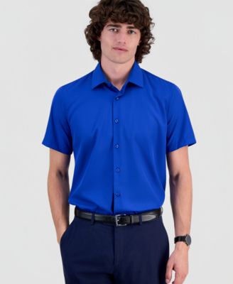 Men's Slim-Fit Four-Way Stretch Solid Short-Sleeve Dress Shirt 
