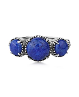 American West Jewelry Sterling Silver Lapis Oval 3 Stone Concha and Bead Ring 163$