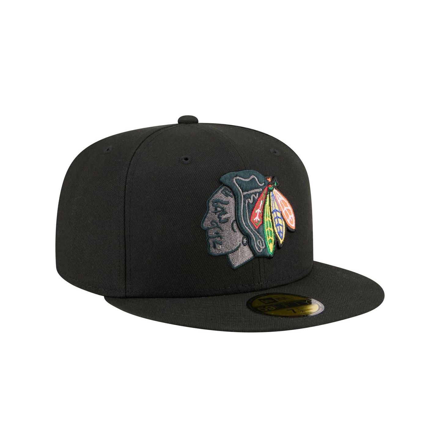 Мужская кепка New Era Black Chicago Blackhawks Color Pop 59FIFTY Fitted Hat — фото 3