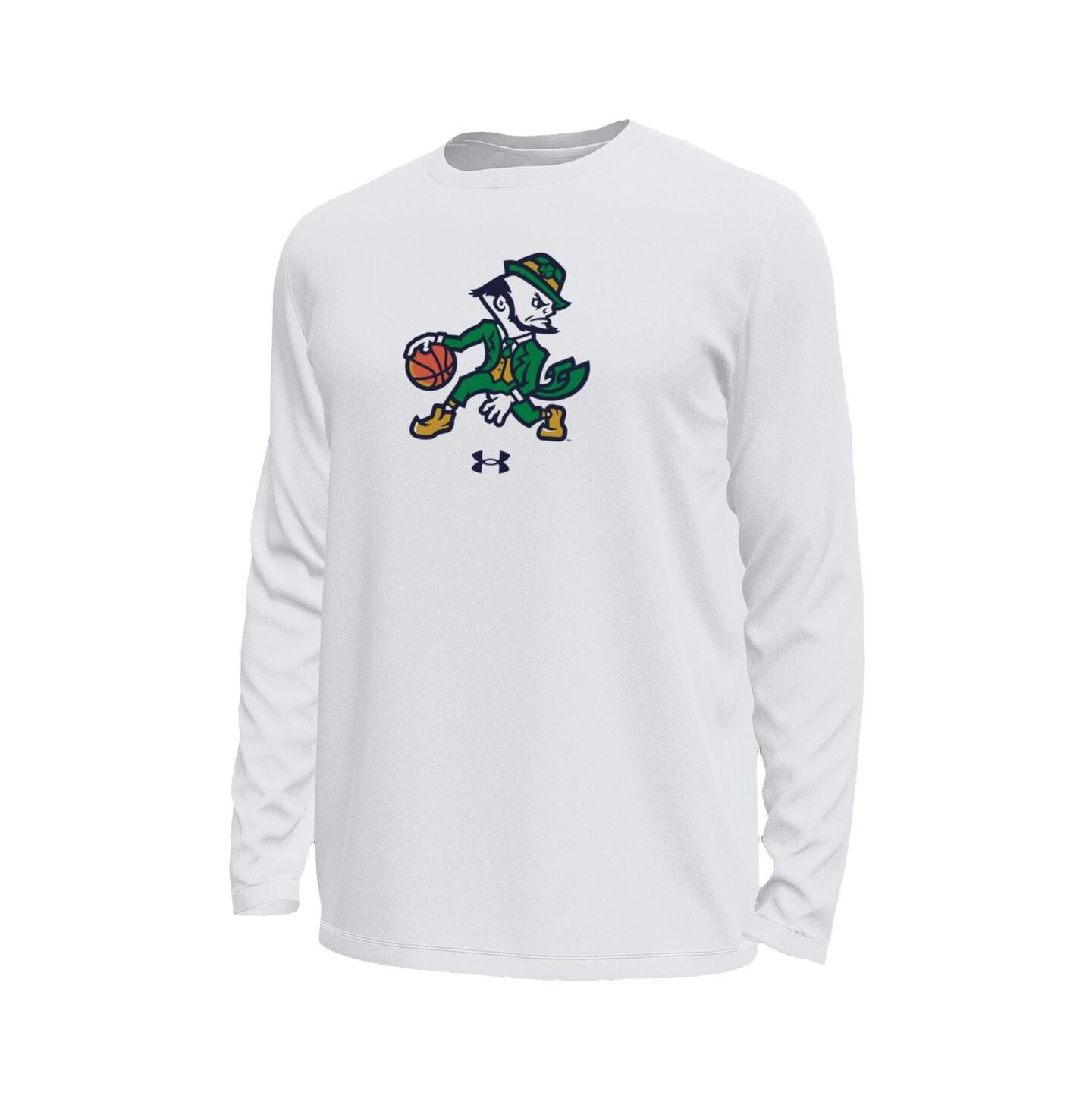 Мужская футболка Under Armour White Notre Dame Fighting Irish Basketball Leprechaun Tech Stretch Long Sleeve — фото 2