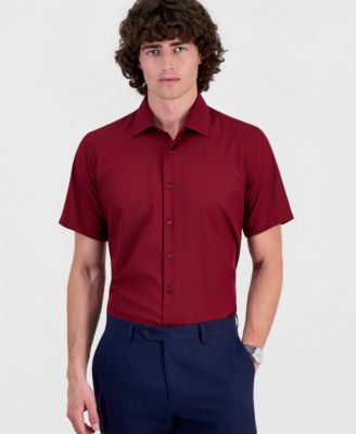 Men's Slim-Fit Four-Way Stretch Solid Short-Sleeve Dress Shirt 
